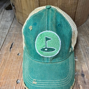 Golf Hat Distressed Tan Mesh Baseball Cap with Snapback